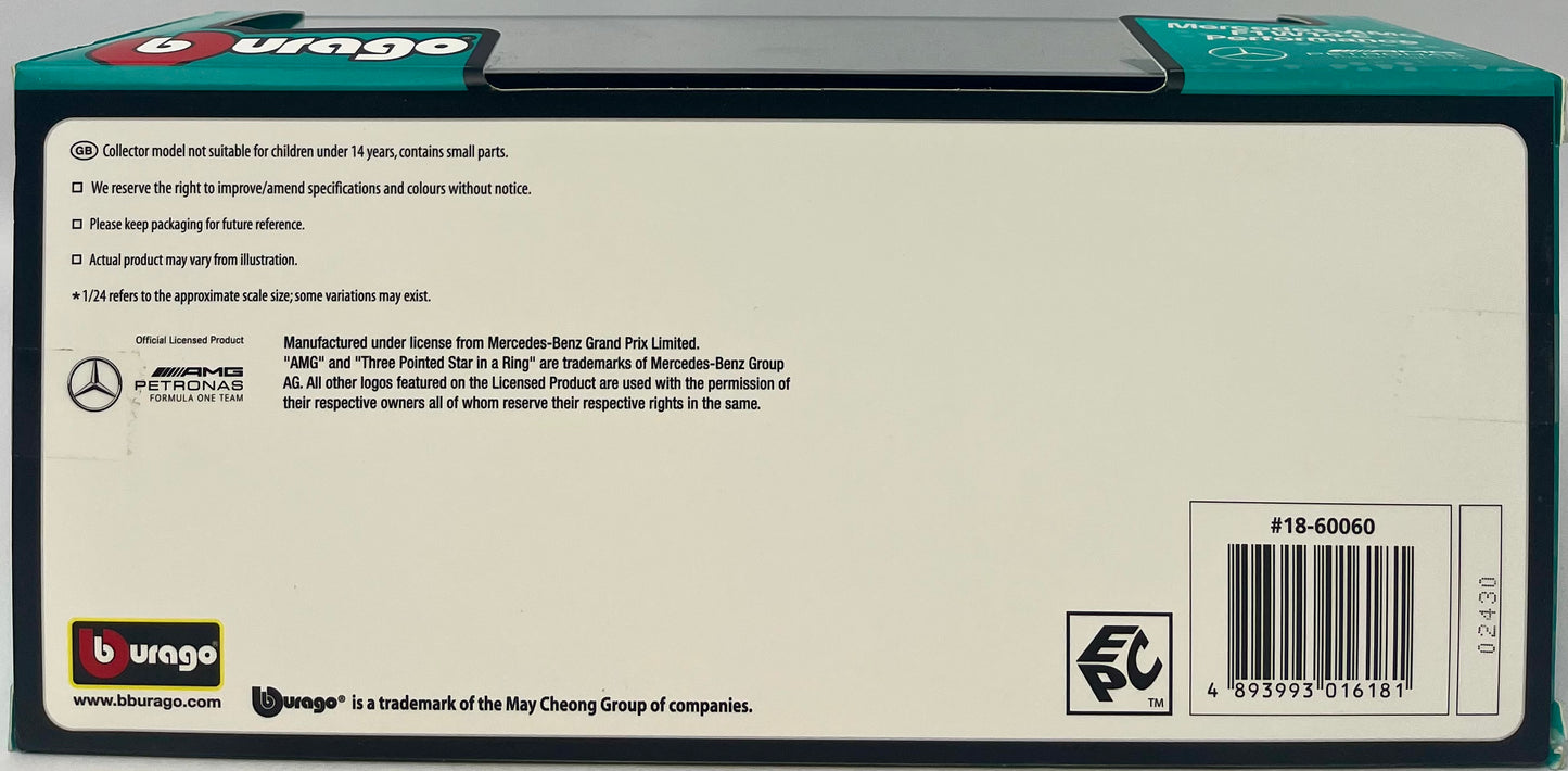 Mercedes-AMG F1 W14 E Performance #63 George Russell "Petronas" Formula One F1 1/24 Diecast Model Car by Bburago