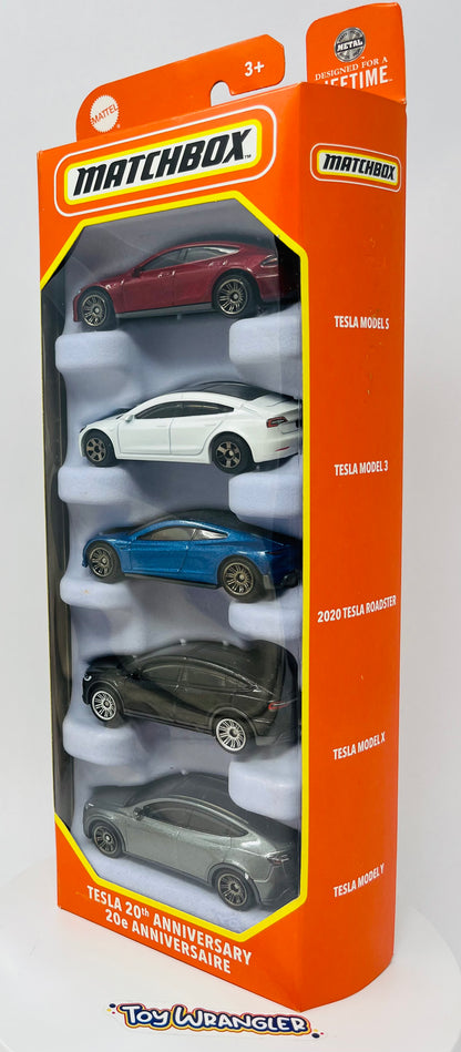 Matchbox Tesla 20th Anniversary 5 Pack - 1:64 Scale, Model S, Model 3, X, Y, 2020 Roadster