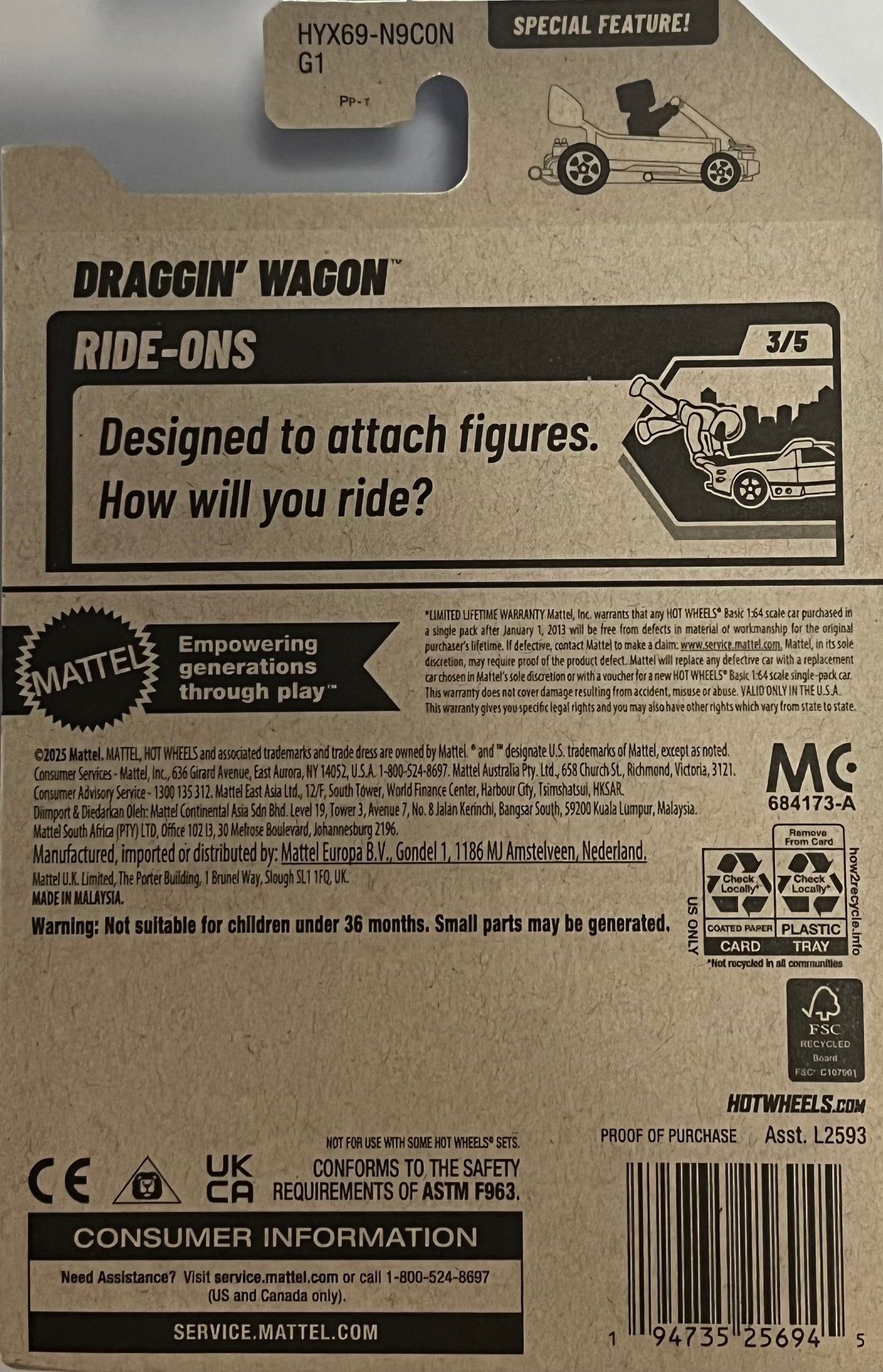 Hot Wheels Draggin' Wagon Green 88/250 Ride-ons 3/5 3+ Years