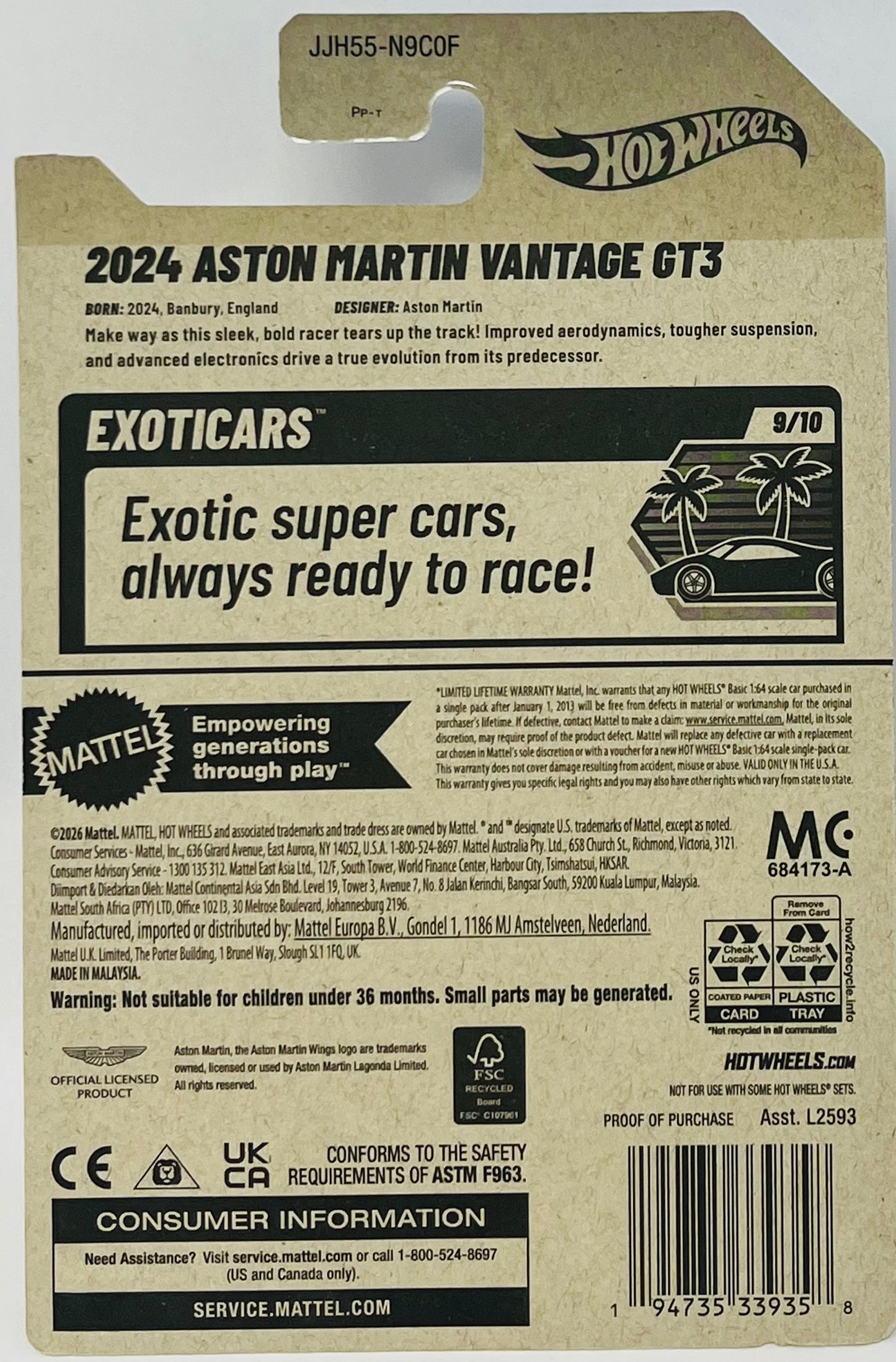 Hot Wheels 2024 Aston Martin Vantage GT3 Teal Green 125/250 Exoticars 9/10