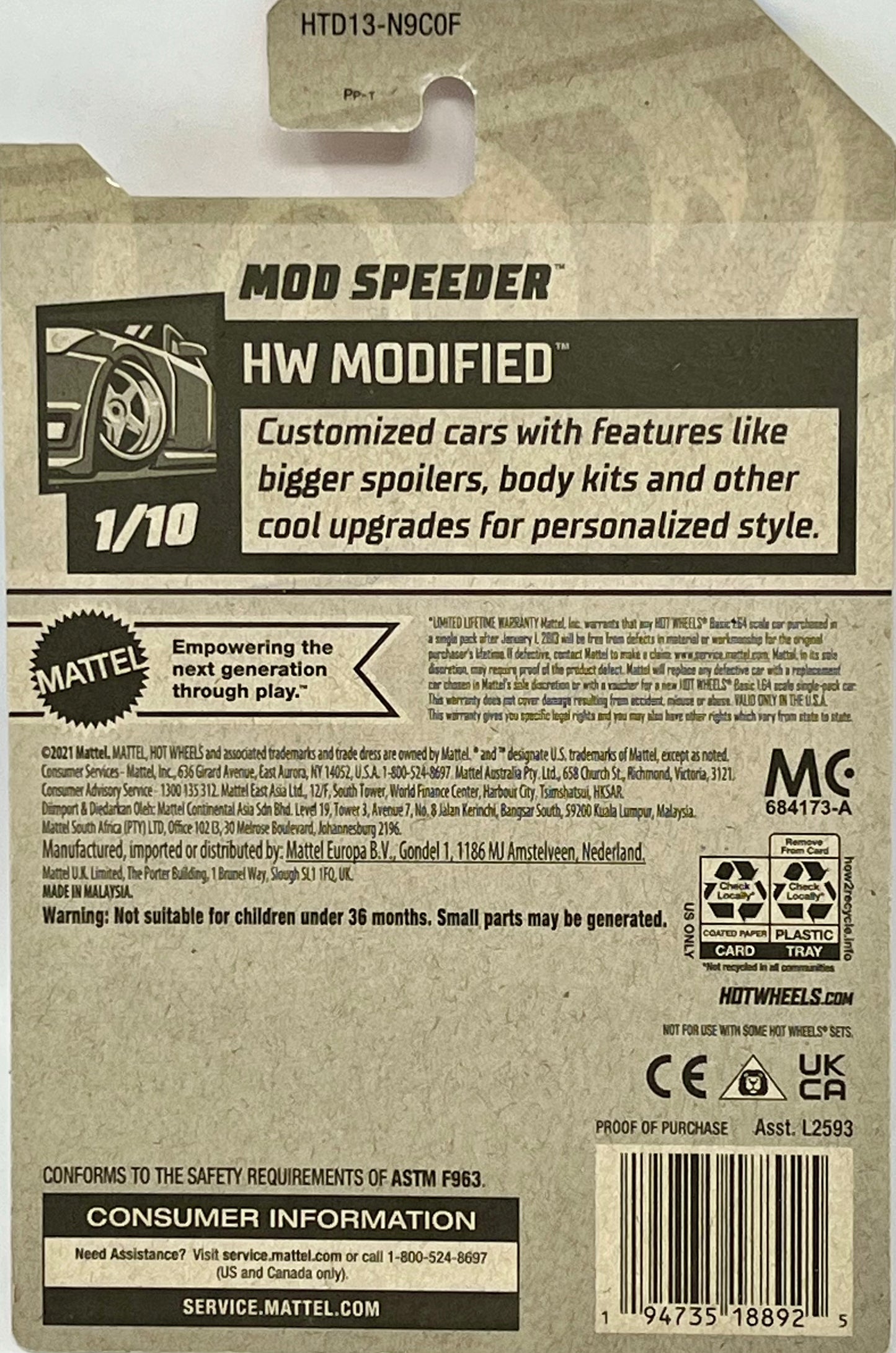 Hot Wheels Let’s Race Mod Speeder Orange & White 10/250 HW Modified 1/10