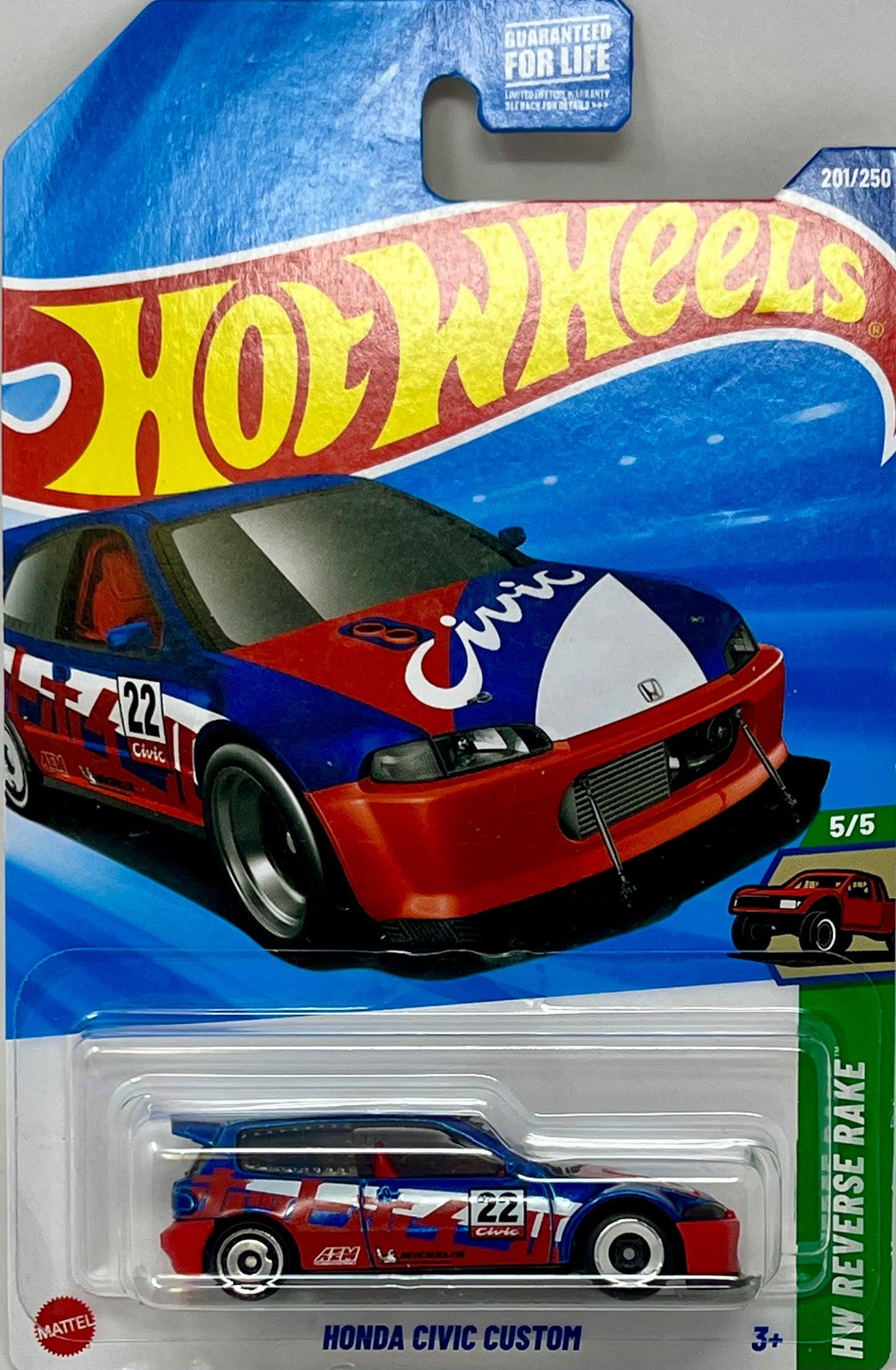 Hot Wheels Honda Civic Custom 201/250 HW Reverse Rake 5/5 Red White & Blue