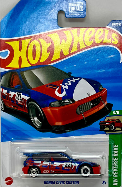 Hot Wheels Honda Civic Custom 201/250 HW Reverse Rake 5/5 Red White & Blue