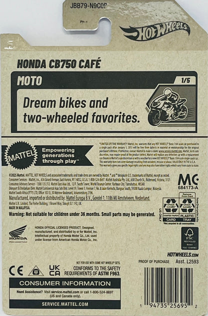 Hot Wheels Honda CB750 Cafe Blue w/ Black Seat 150/250 MOTO 1/5