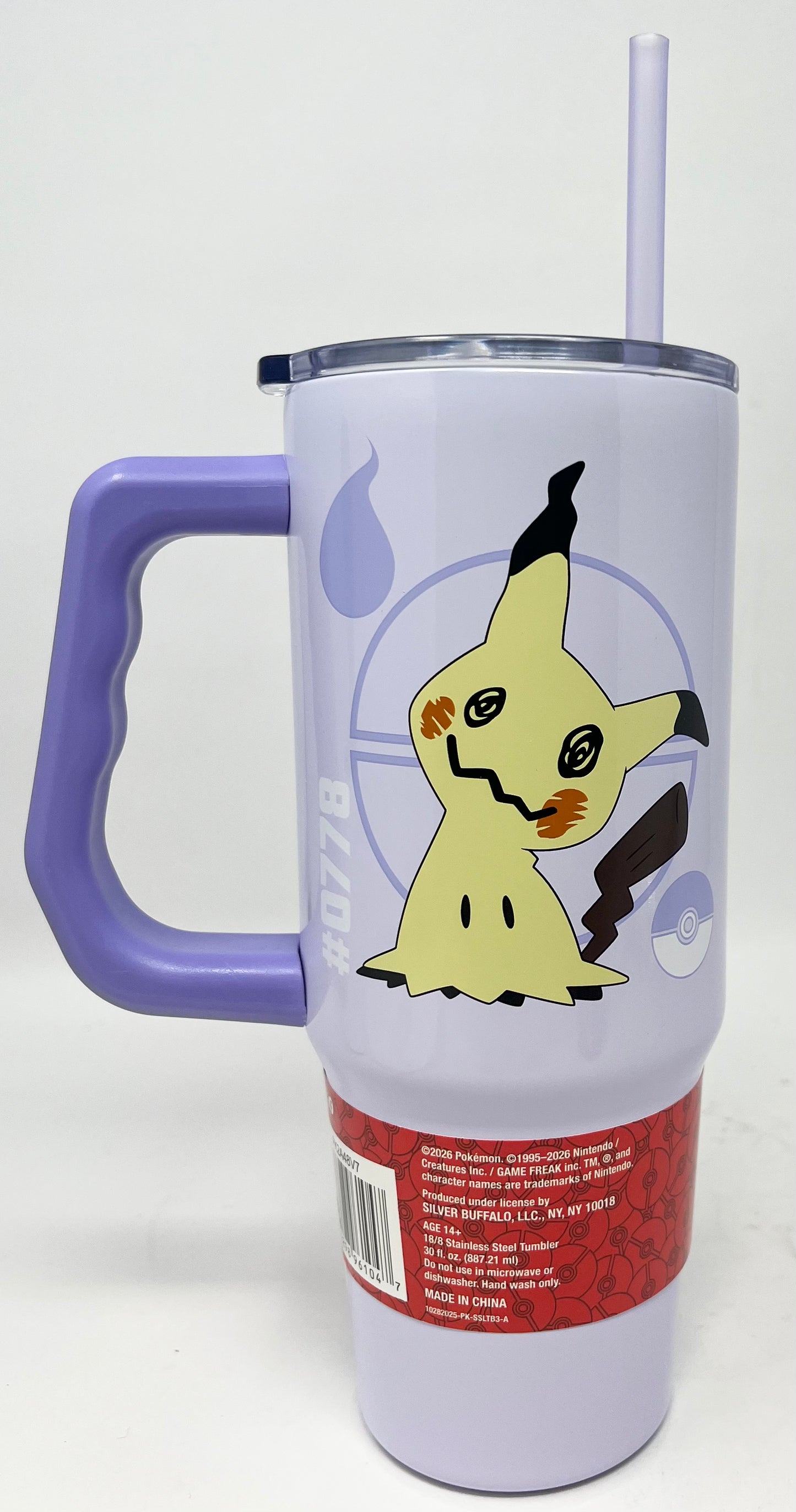 Pokemon Mimikyu & Type 30oz Stainless Steel Tumbler with Handle and Straw
