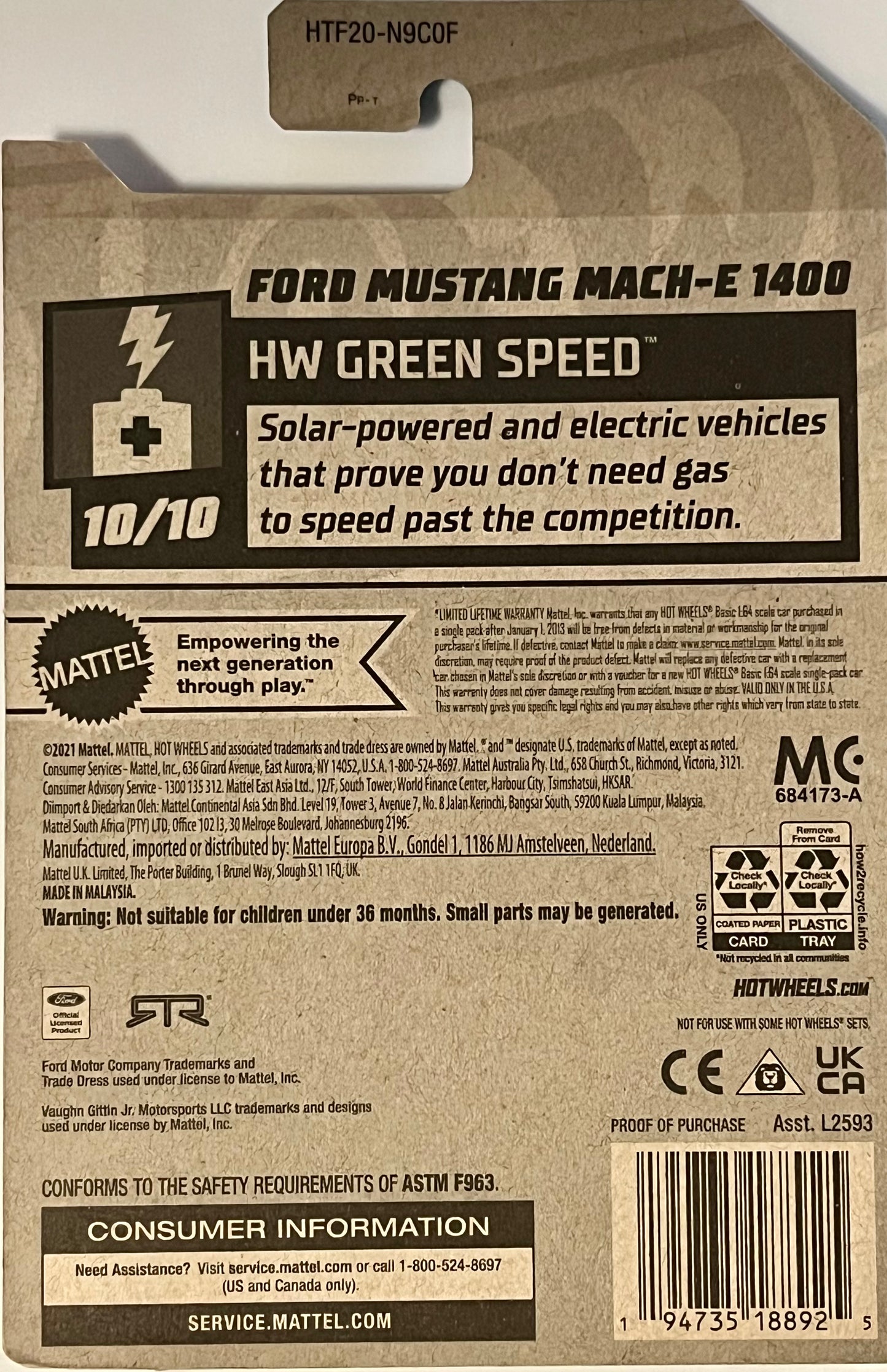 Hot Wheels Treasure Hunt Ford Mustang Mach-E 1400 129/250 HW Green Speed 10/10 Blue w/ Graphics