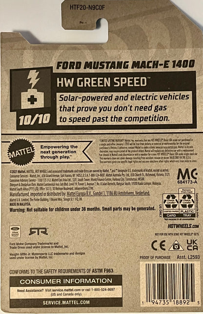 Hot Wheels Treasure Hunt Ford Mustang Mach-E 1400 129/250 HW Green Speed 10/10 Blue w/ Graphics