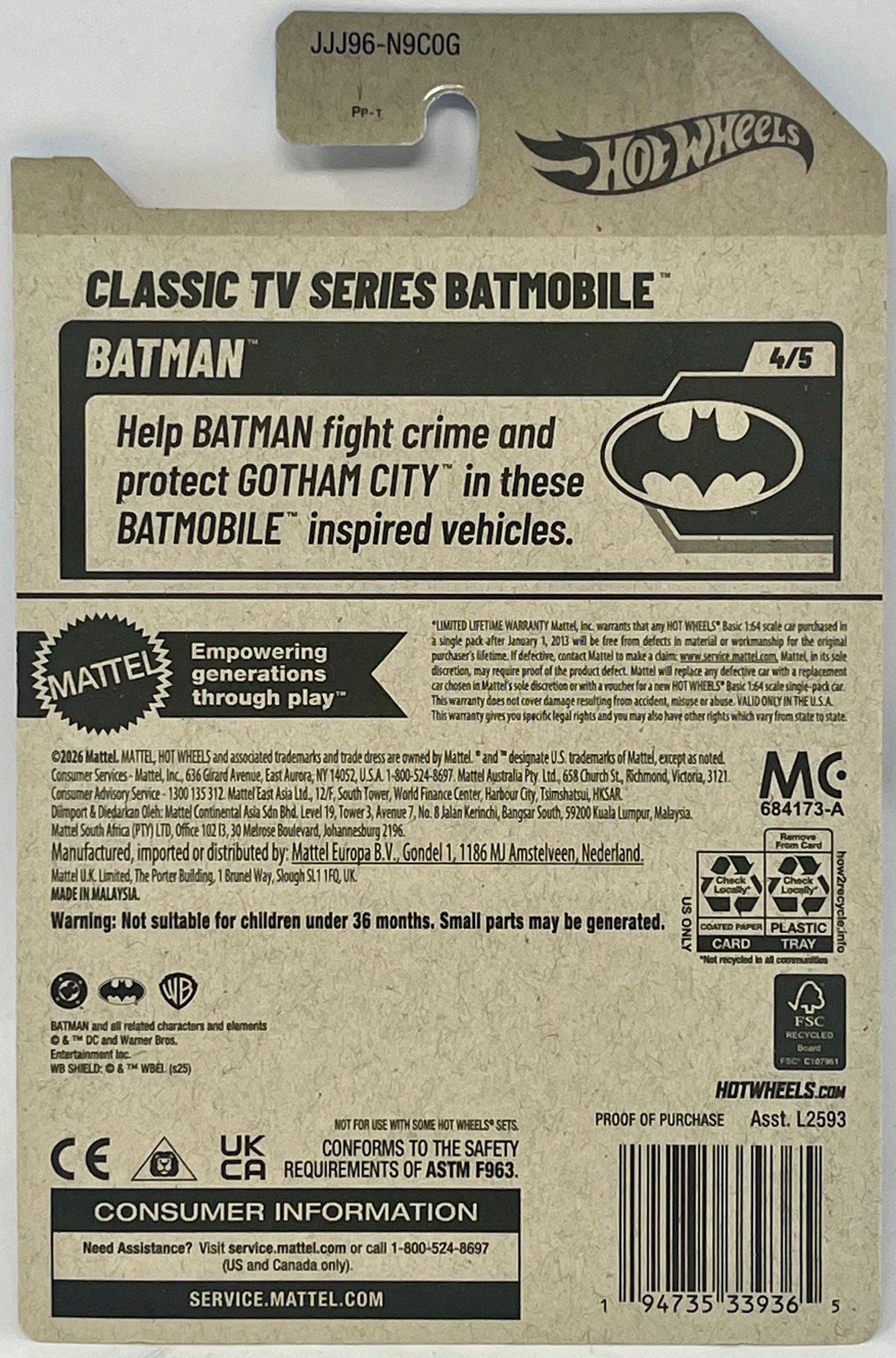Hot Wheels Classic TV Series Batmobile Purple & Red 144/250 Batman 4/5