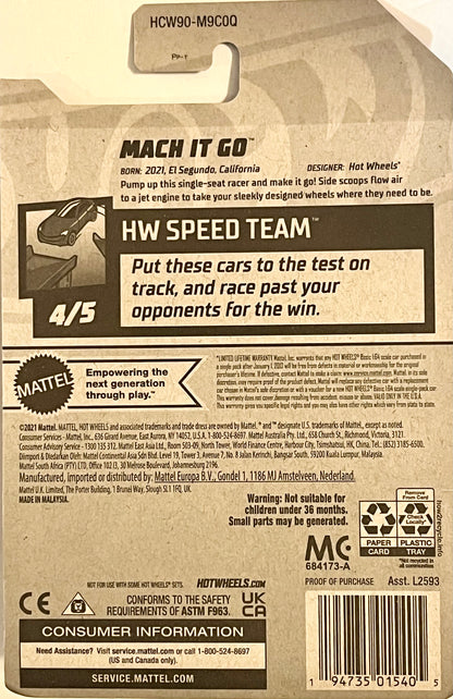 Hot Wheels Mach It Go Gray 71/250 HW SPEED TEAM 4/5 Best For Track