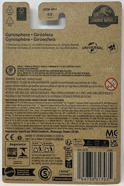 MATCHBOX JURASSIC WORLD REBIRTH GYROSPHERE 3+ Years 1:64 Scale