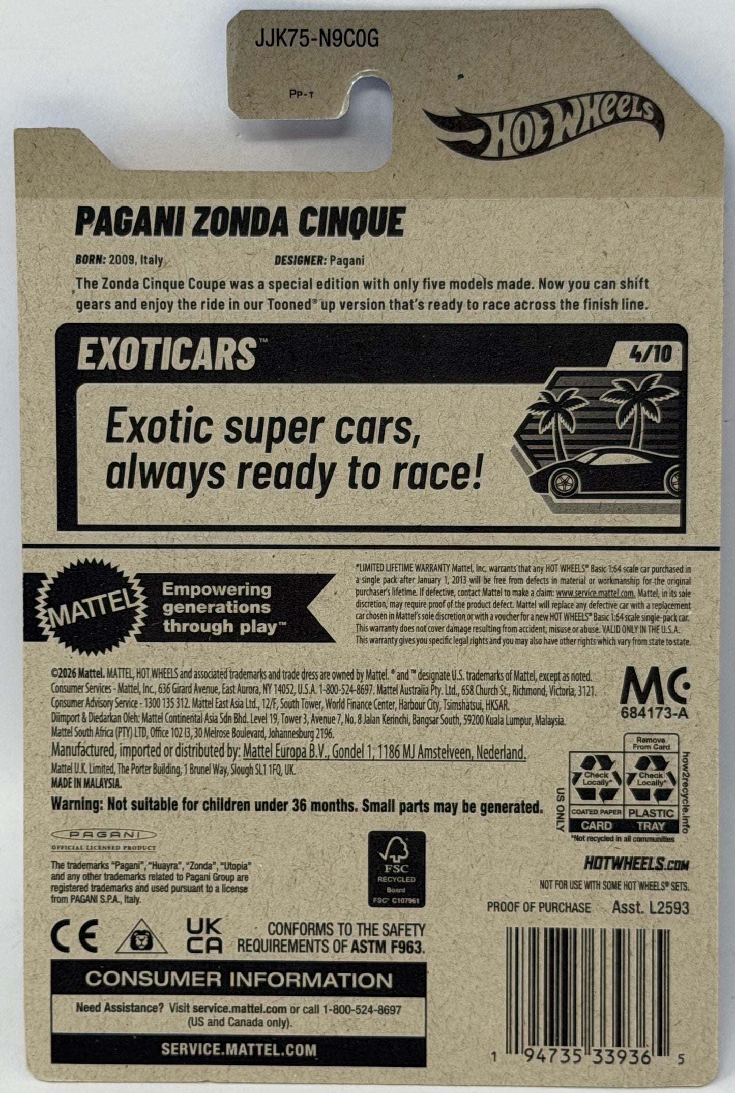 Hot Wheels Pagani Zonda Cinque (Orange) 26/250 HW Exoticars 4/10