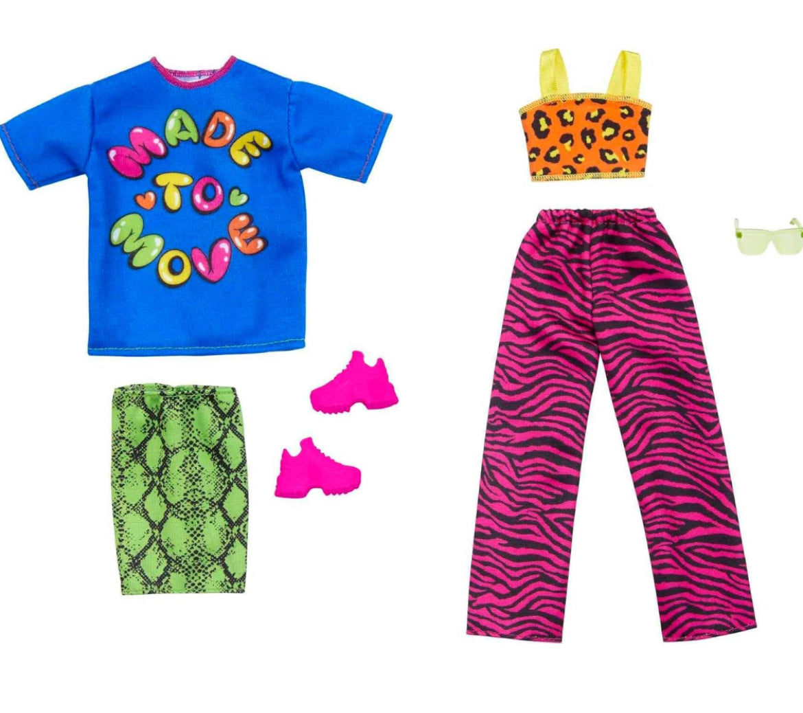 Barbie Clothes  2-Pack Dolls, Rock 'n Roll and Vibrant Outfits 4 Total Outfits