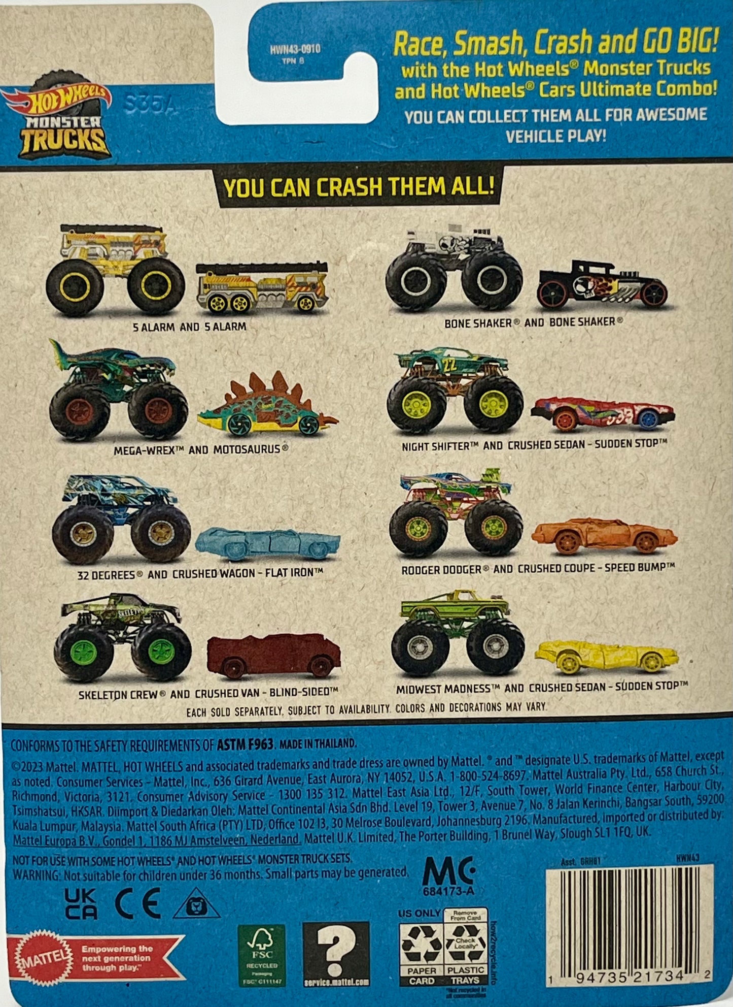 Hot Wheels Monster Trucks Mega Wrex With Motosaurus Car 1:64 Scale
