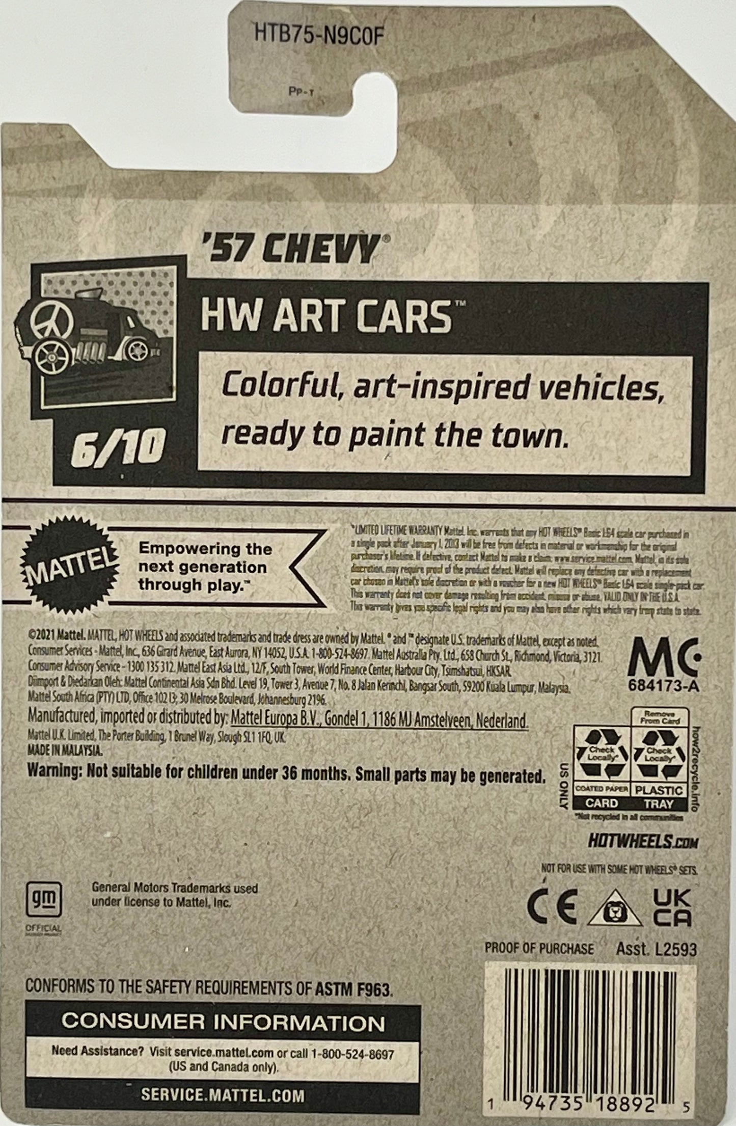Hot Wheels HW Art Cars '57 Chevy 121/250 Black