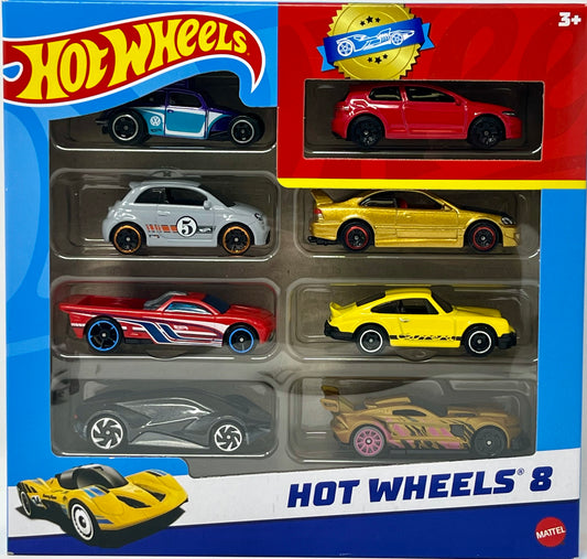 2024 Hot Wheels 8-Pack w/Exclusive VW Golf, Gold Honda Civic SI Porsche, Willy's