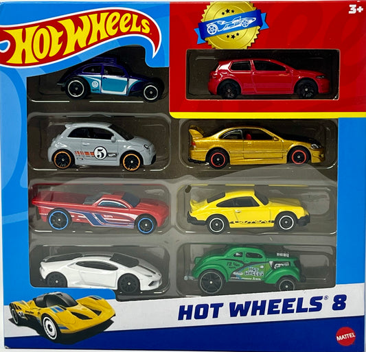 2024 Hot Wheels 8-Pack w/Exclusive VW Golf, Gold Honda Civic SI Porsche, Willy's
