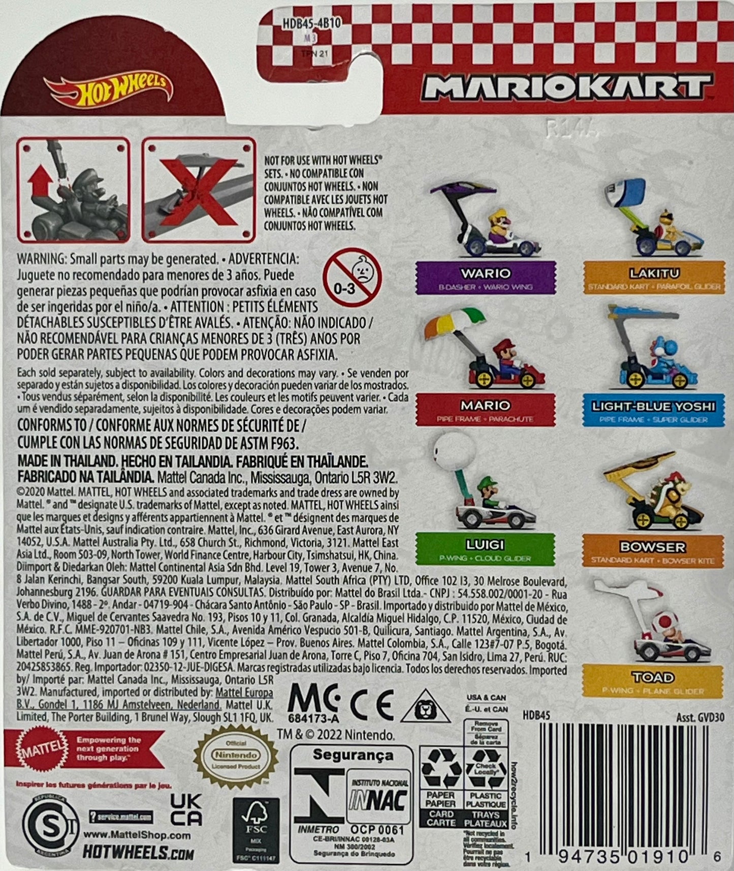 Hot Wheels Mario Kart Lakitu Standard Kart Parafoil Glider/Kite Racer 1:64