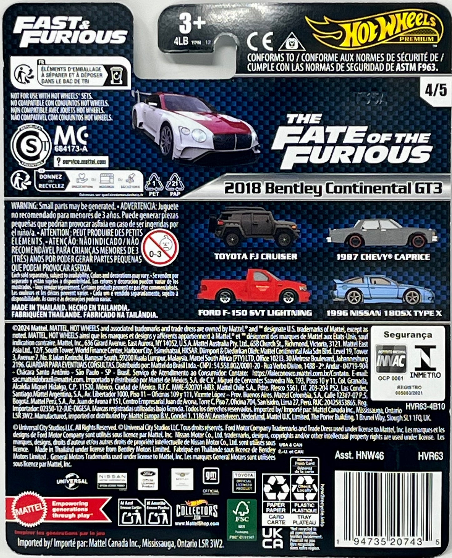 Hot Wheels 2018 Bentley Continental GT3 Premium Fast & Furious 1:64 Scale Die-Cast Car for Collectors