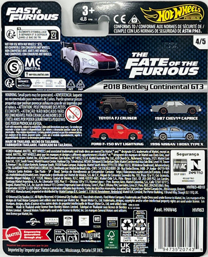 Hot Wheels 2018 Bentley Continental GT3 Premium Fast & Furious 1:64 Scale Die-Cast Car for Collectors