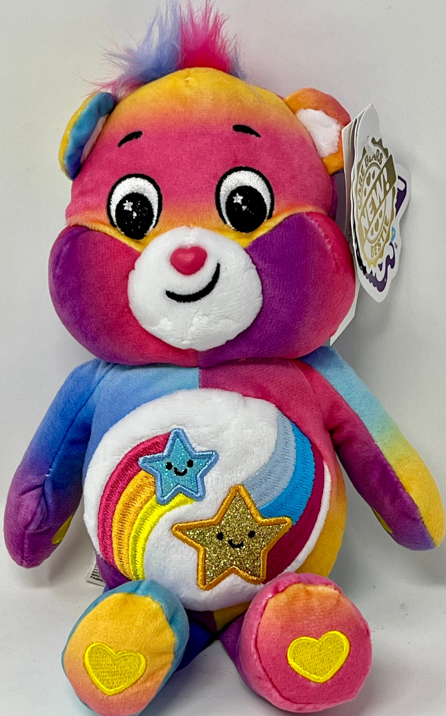 Care Bears 9" Bean Plush 2022 Dare to Care Bear Tie-Dye & Glitter Belly