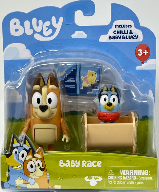 Bluey Figure 2-Pack Baby Race M with Chilli and Baby with Cradle