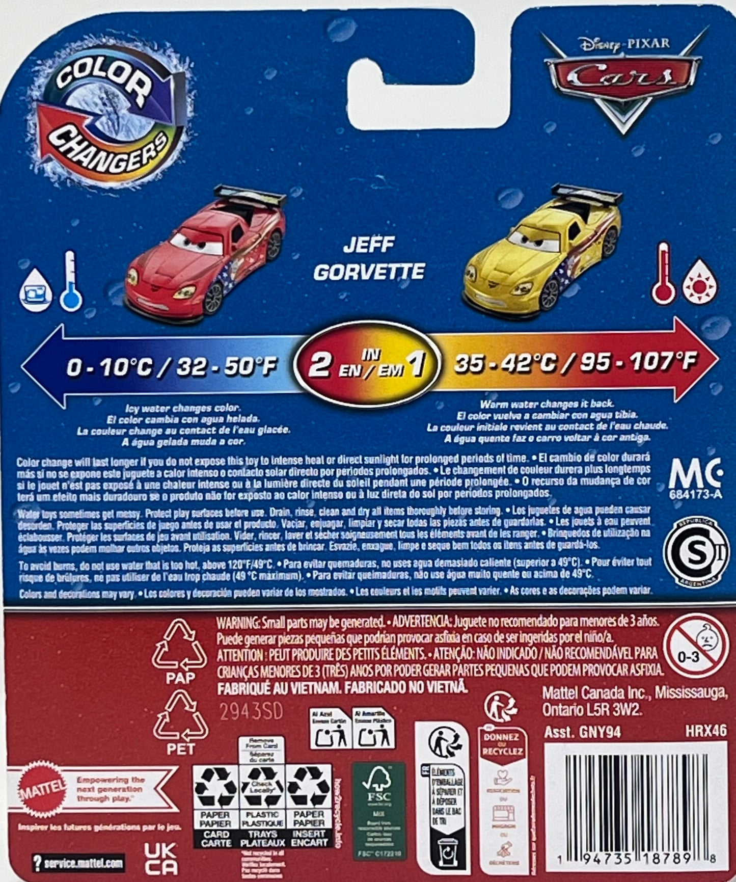 Disney Pixar Cars Jeff Gorvette Color Changers