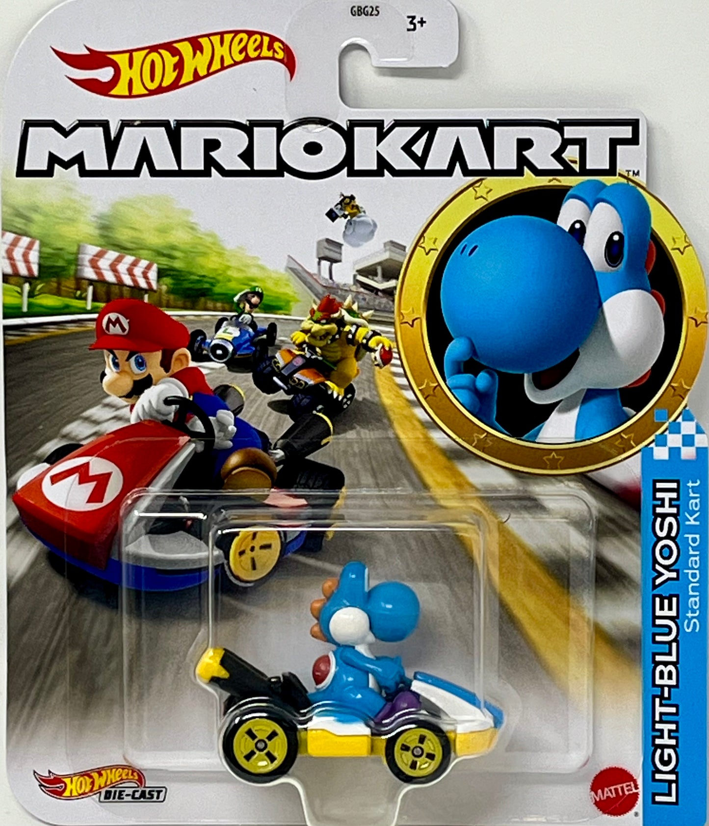 Hot Wheels Mario Kart Light Blue Yoshi Standard Kart 1:64 DieCast Character Car