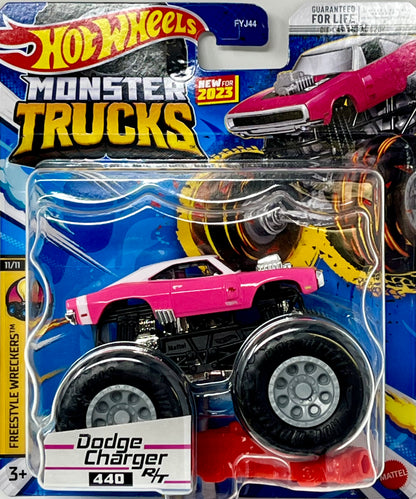 Hot Wheels Monster Trucks 1970 Dodge Charger R/T Pink 1:64 Scale