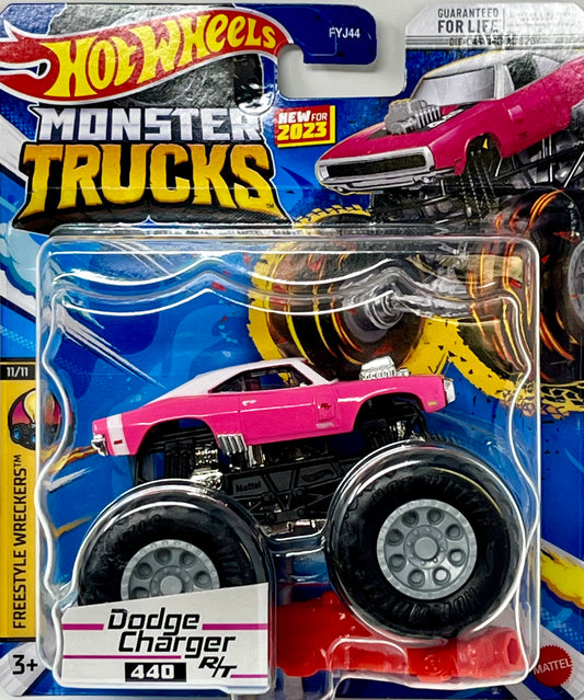 Hot Wheels Monster Trucks 1970 Dodge Charger R/T Pink 1:64 Scale