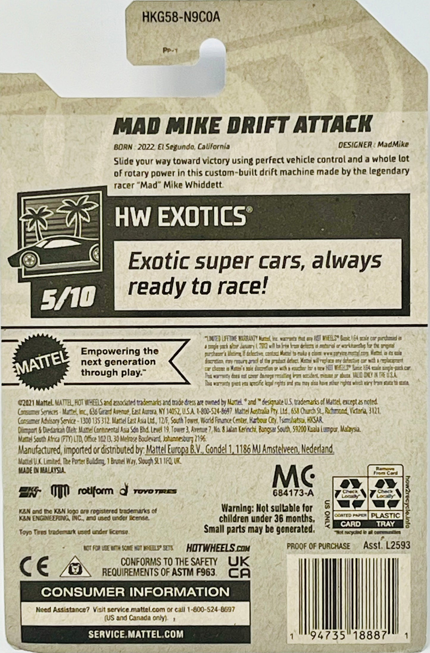 Hot Wheels Mad Mike Drift Attack White 209/250 HW Exotics 5/10