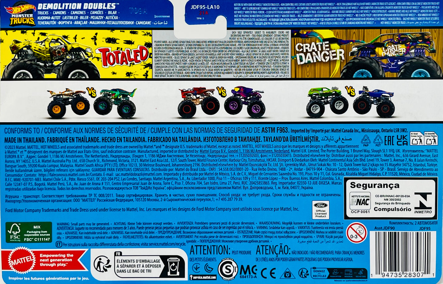 Hot Wheels Monster Trucks Totaled vs Crate Danger Demolition Doubles