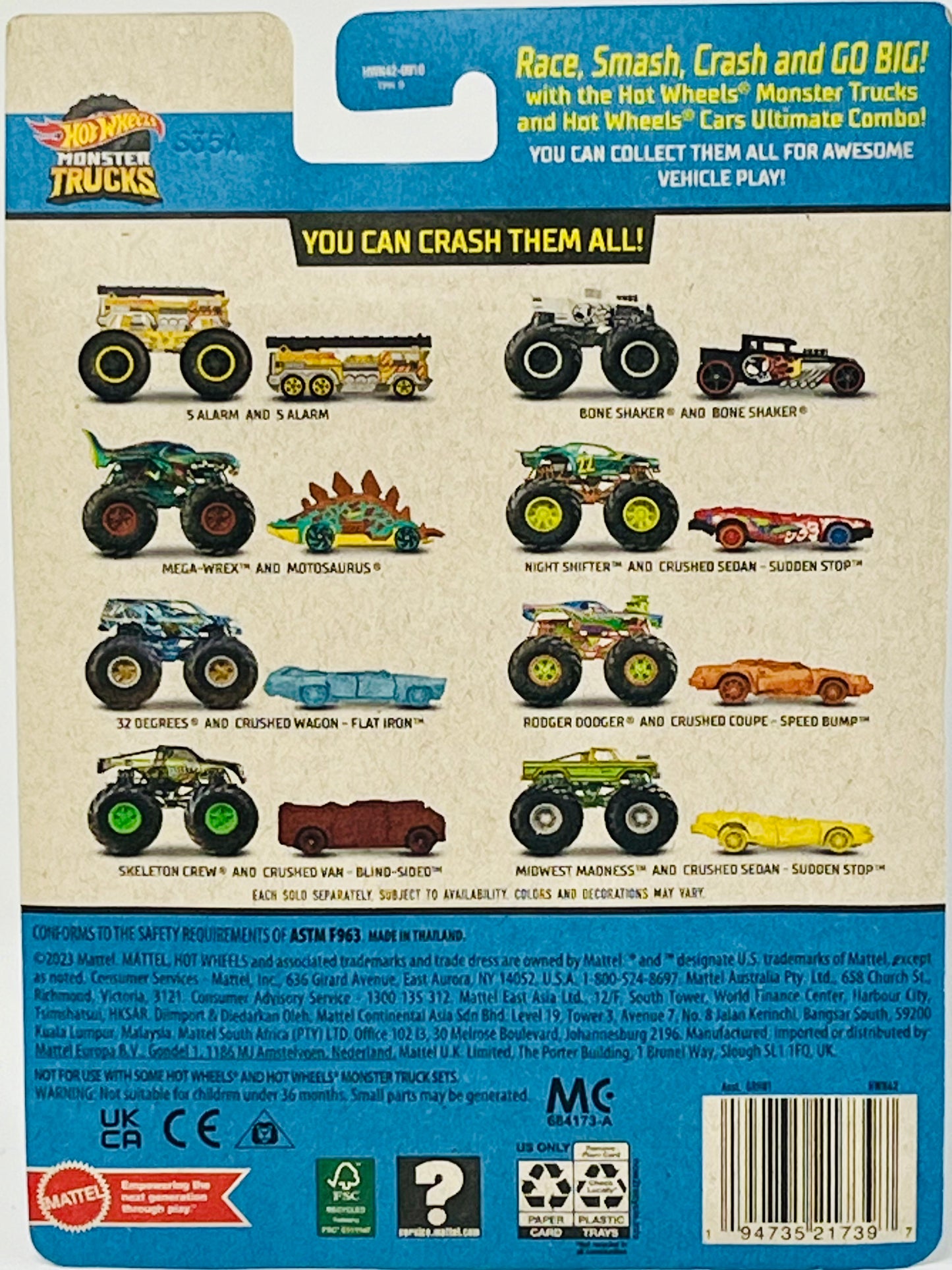 Hot Wheels Monster Trucks Midwest Madness Green With Crushed Car 1:64