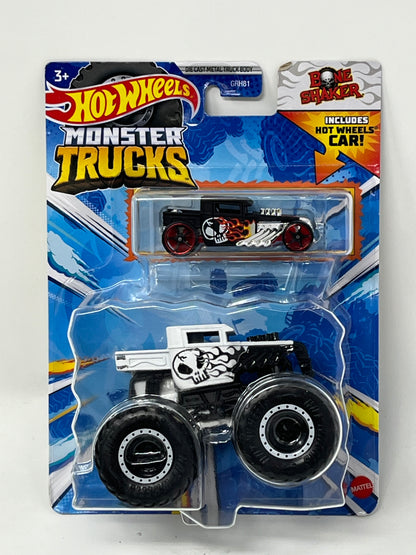 Hot Wheels Monster Trucks Bone Shaker w Car 1:64 Race Smash Crash and Go Big
