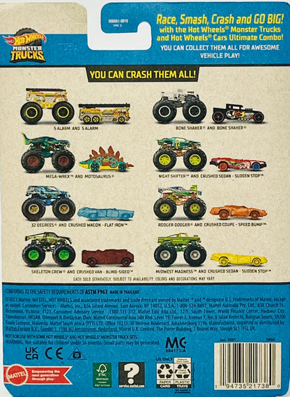 Hot Wheels Monster Trucks Bone Shaker w Car 1:64 Race Smash Crash and Go Big