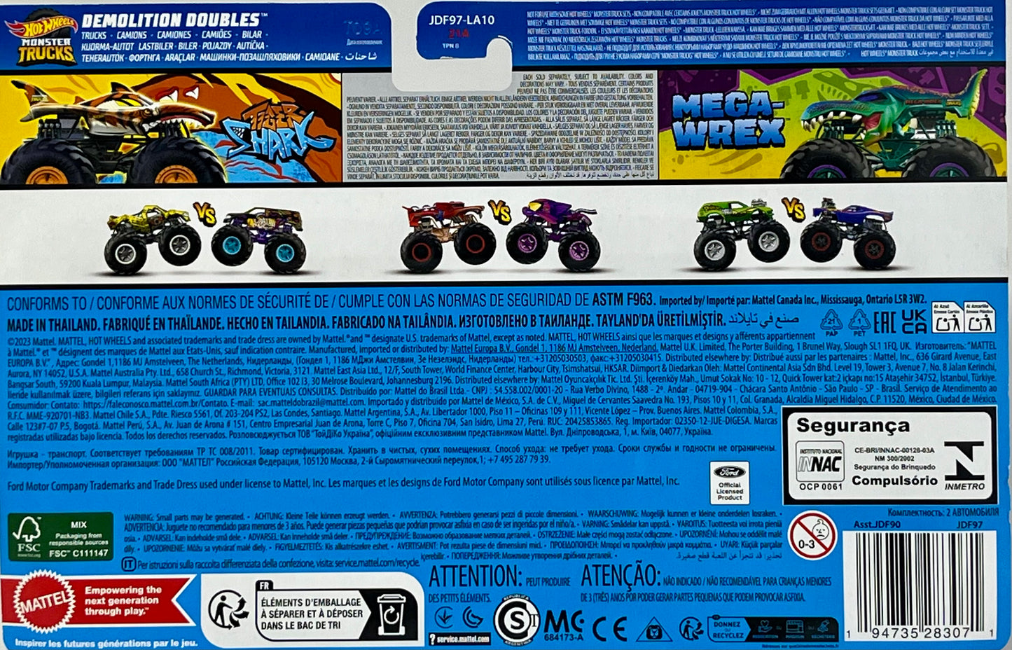 Hot Wheels Monster Trucks Tiger Shark vs. Mega Wrex Demolition Doubles 1:64