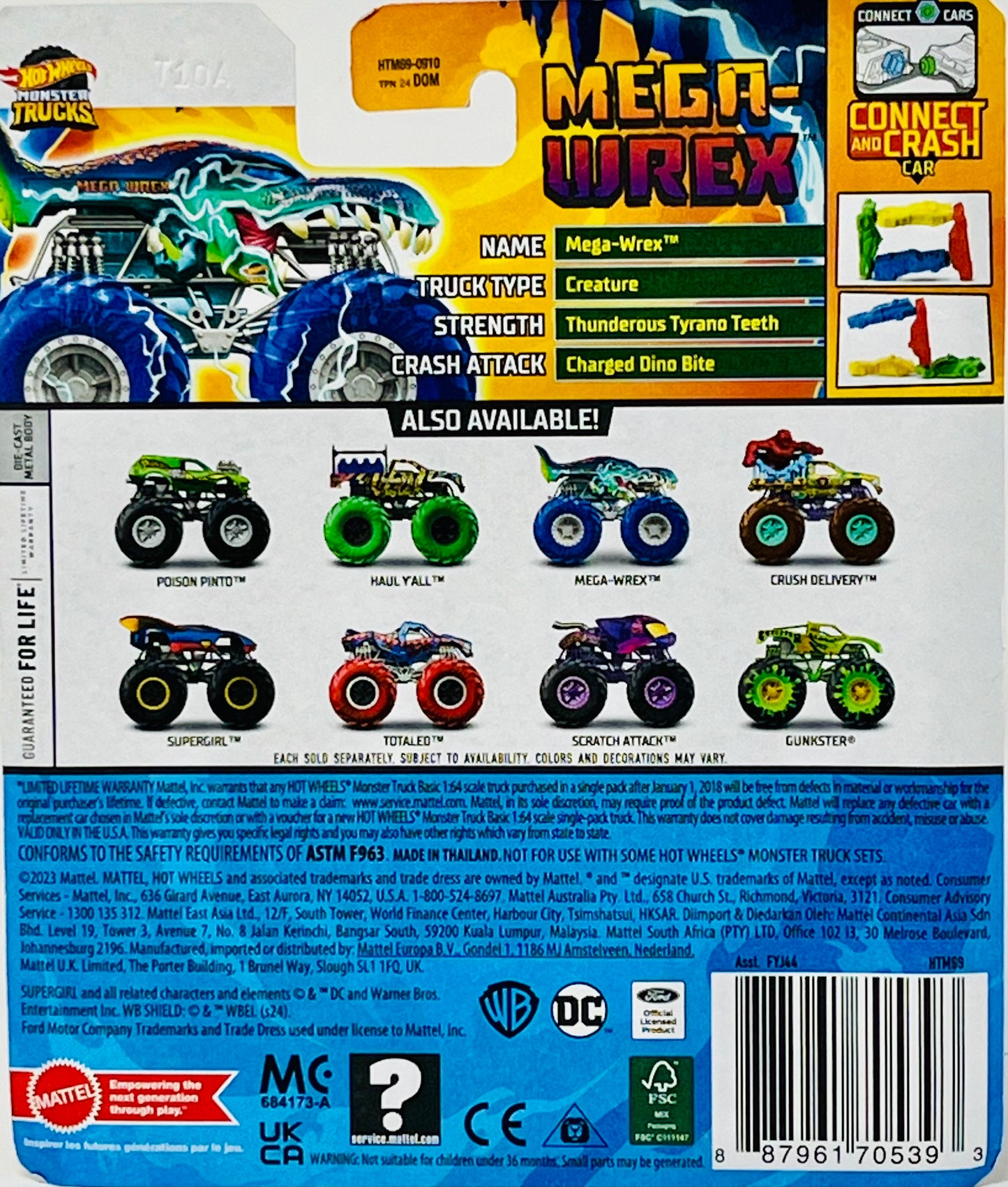 Hot Wheels Monster Trucks Power Smashers MEGA WREX with Crushed Car