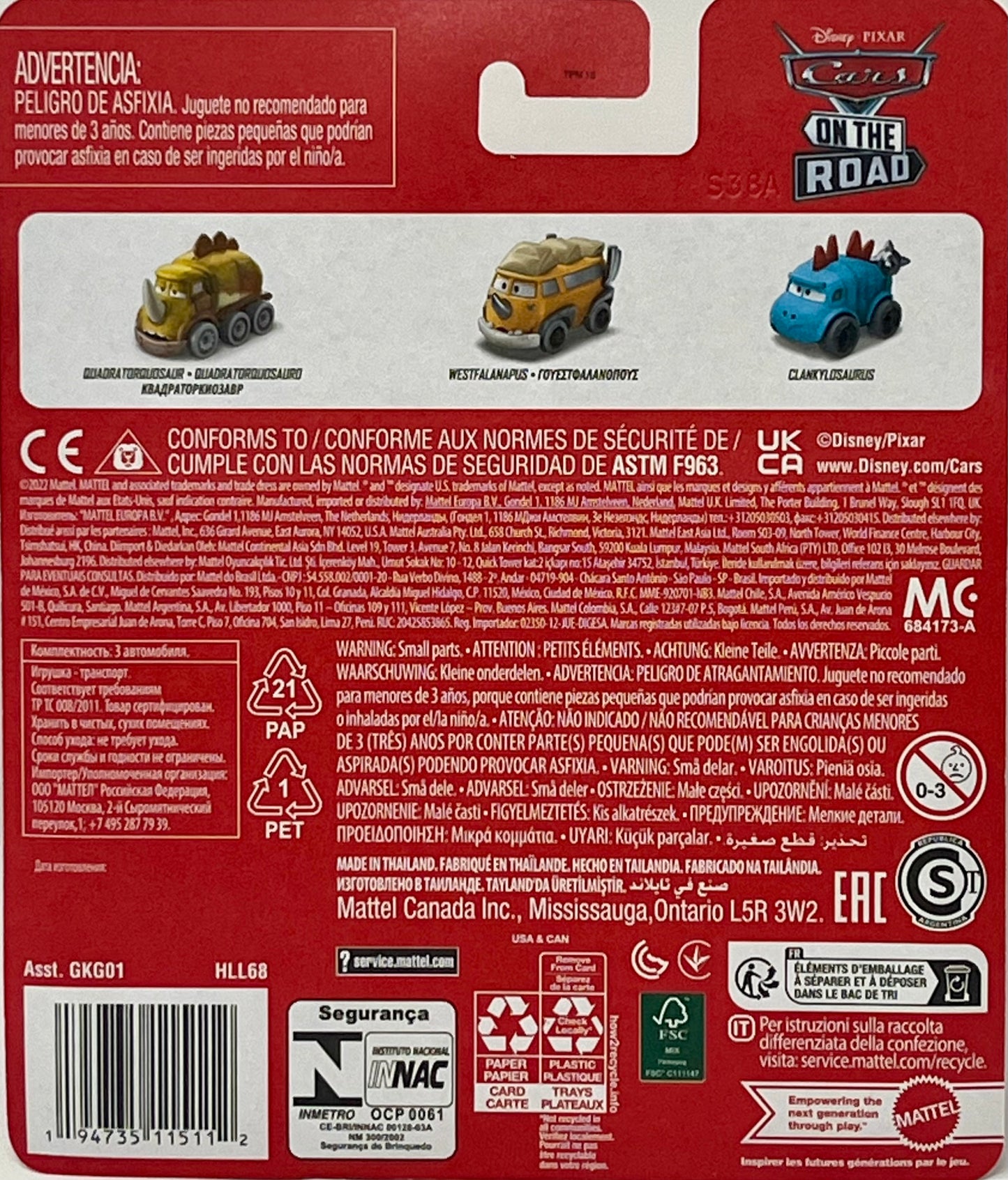 Disney Pixar Cars Mini Racers Dino Clankylosaurus Westfalanpus Quadratorquosaur