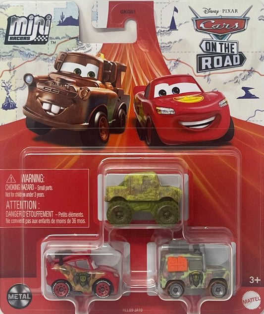 Disney Pixar Cars Mini Racers 3 Pack Mossy Ivy, Cryptid Buster McQueen, Margaret