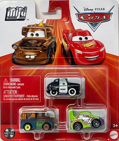 Disney Pixar Cars Mini Racers Wingo , Sheriff & Mater 3 Pack