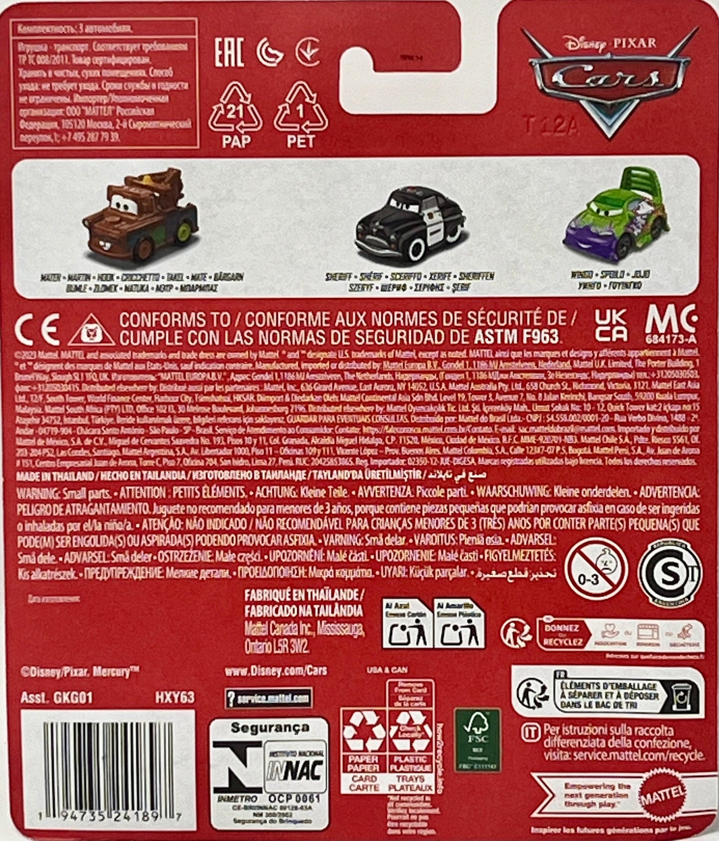 Disney Pixar Cars Mini Racers Wingo , Sheriff & Mater 3 Pack