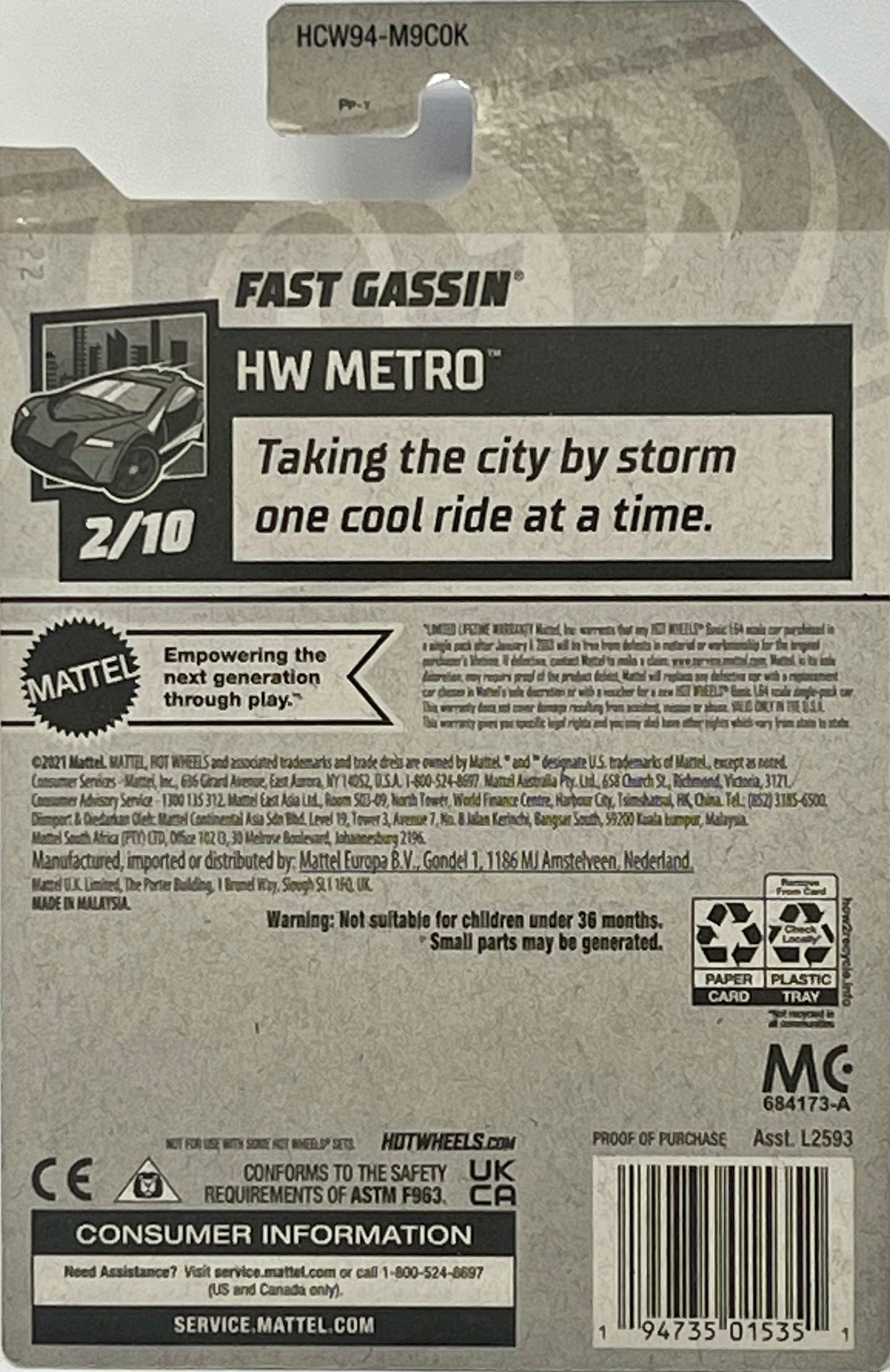 Hot Wheels Fast Gassin' 6/250 HW Metro 2/10 Racing Fuel Red, Black & Chrome