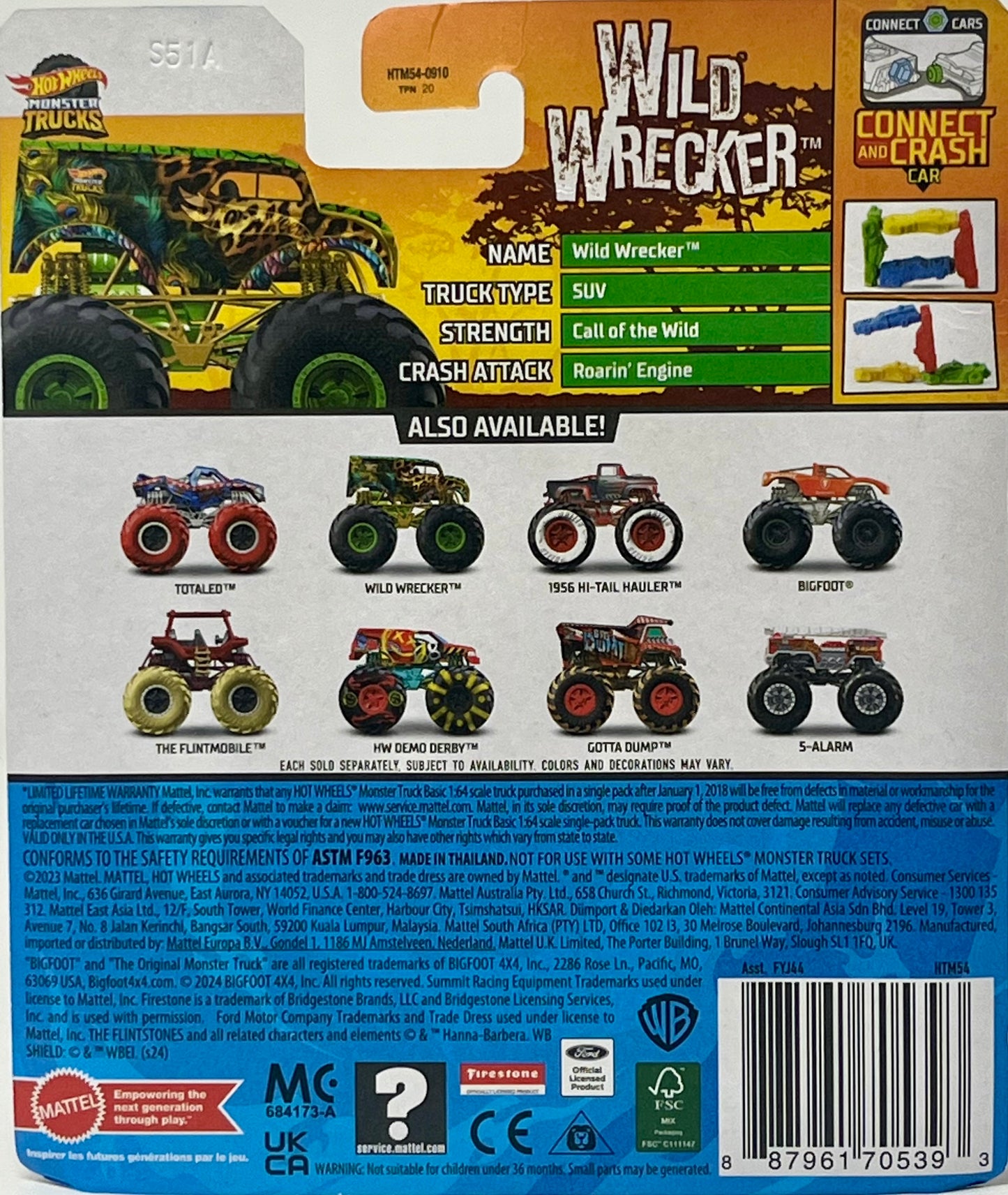 Hot Wheels Monster Trucks Wild Wrecker  Stripes Earned 1/4