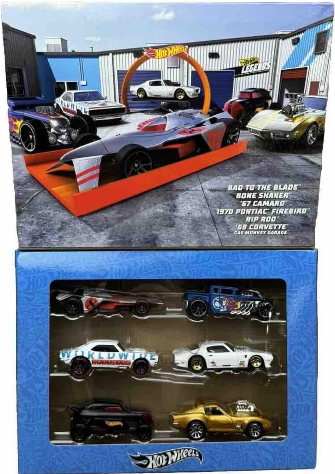 Hot Wheels Legends 6 Pk Corvette, Camaro, Firebird, Bone Shaker & Rip Rod