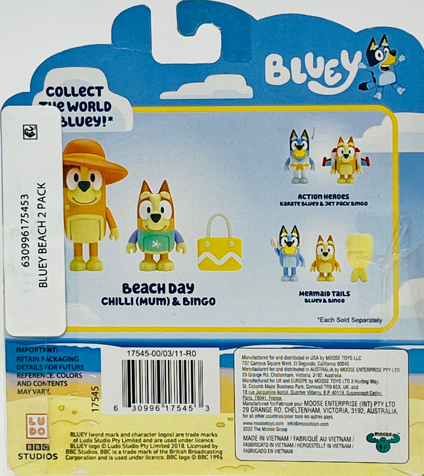 Bluey Beach Chilli & Bingo "Beach Day" Figurine Toy Set