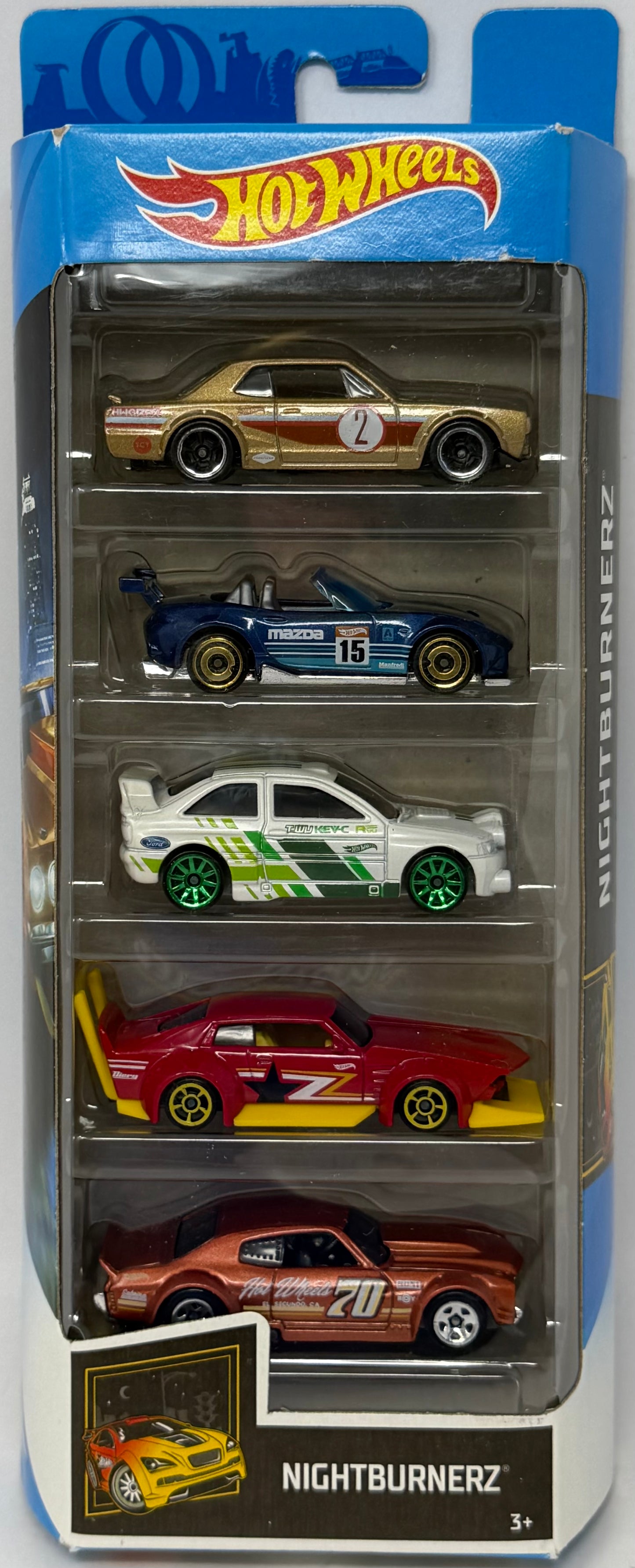 Hot Wheels 2018 Nightburnerz Nissan Skyline HT 2000GT-X, ‘15 Mazda MX-Miata, Ford Escort, Mad Manga & ‘70 Chevy Chevelle