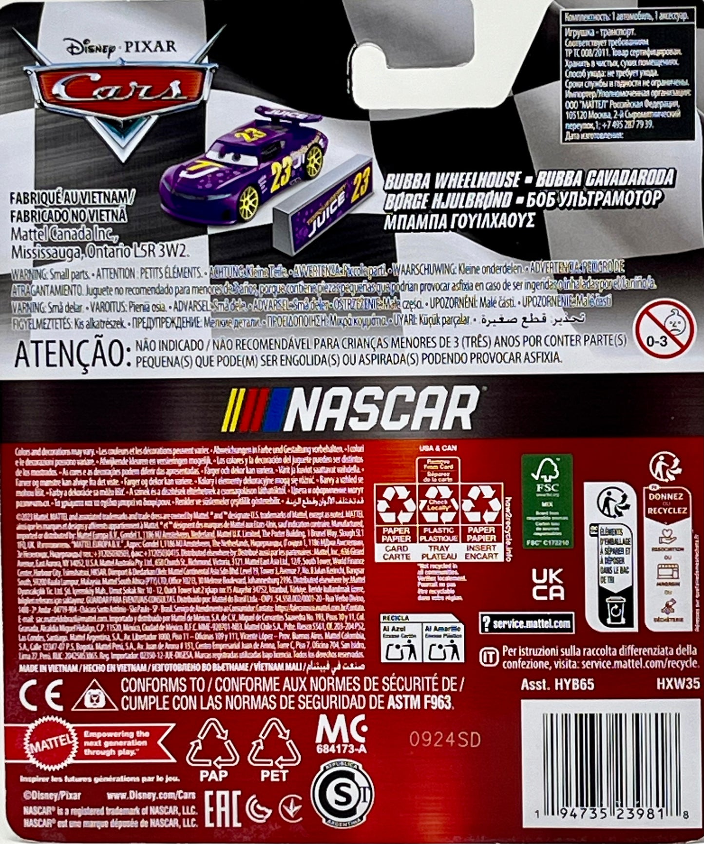 Disney Pixar Cars 2024 NASCAR Bubba Wheelhouse #23