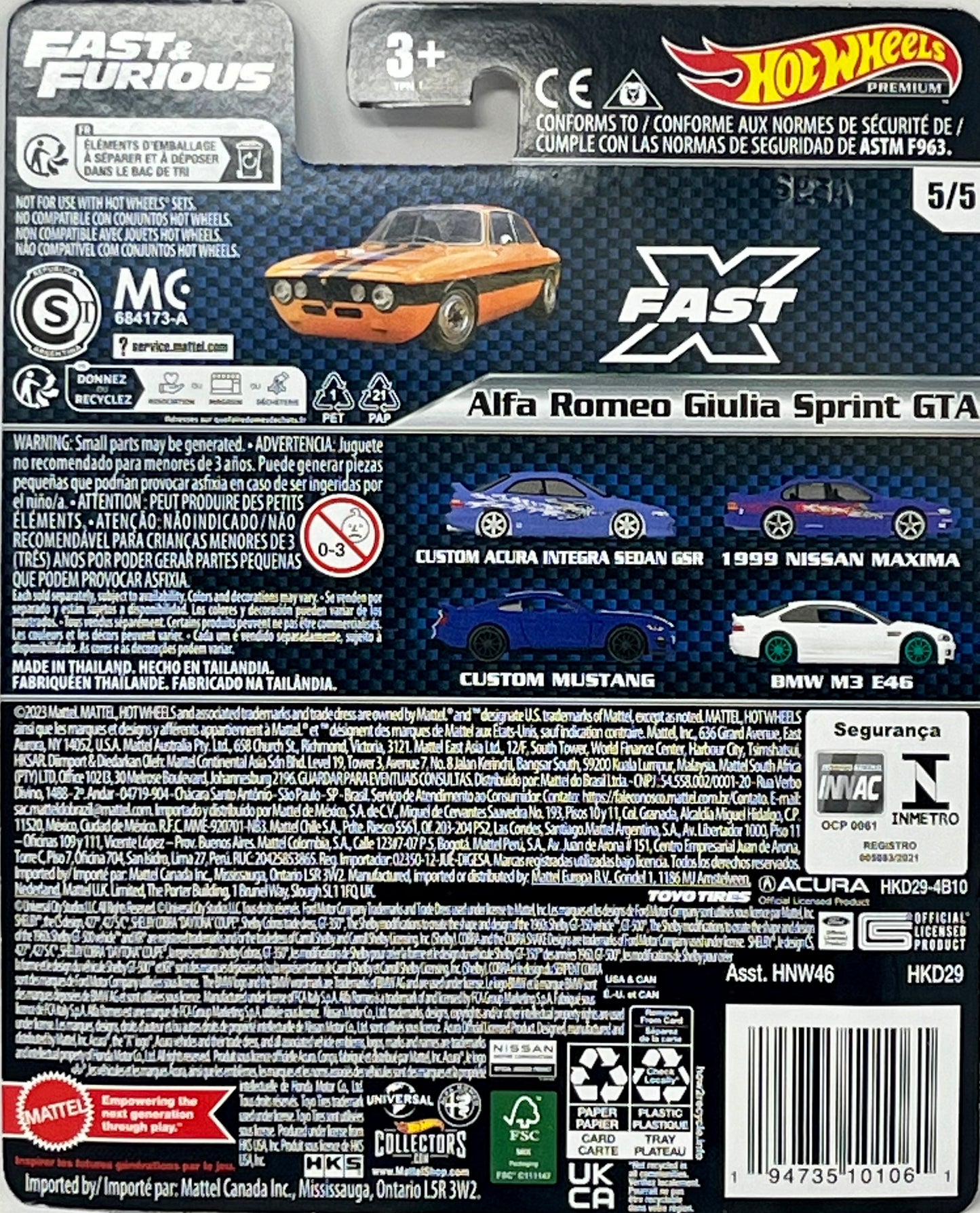 Hot Wheels Fast and Furious - Alfa Romeo Julia Sprint GTA [3 Years Old and Up]