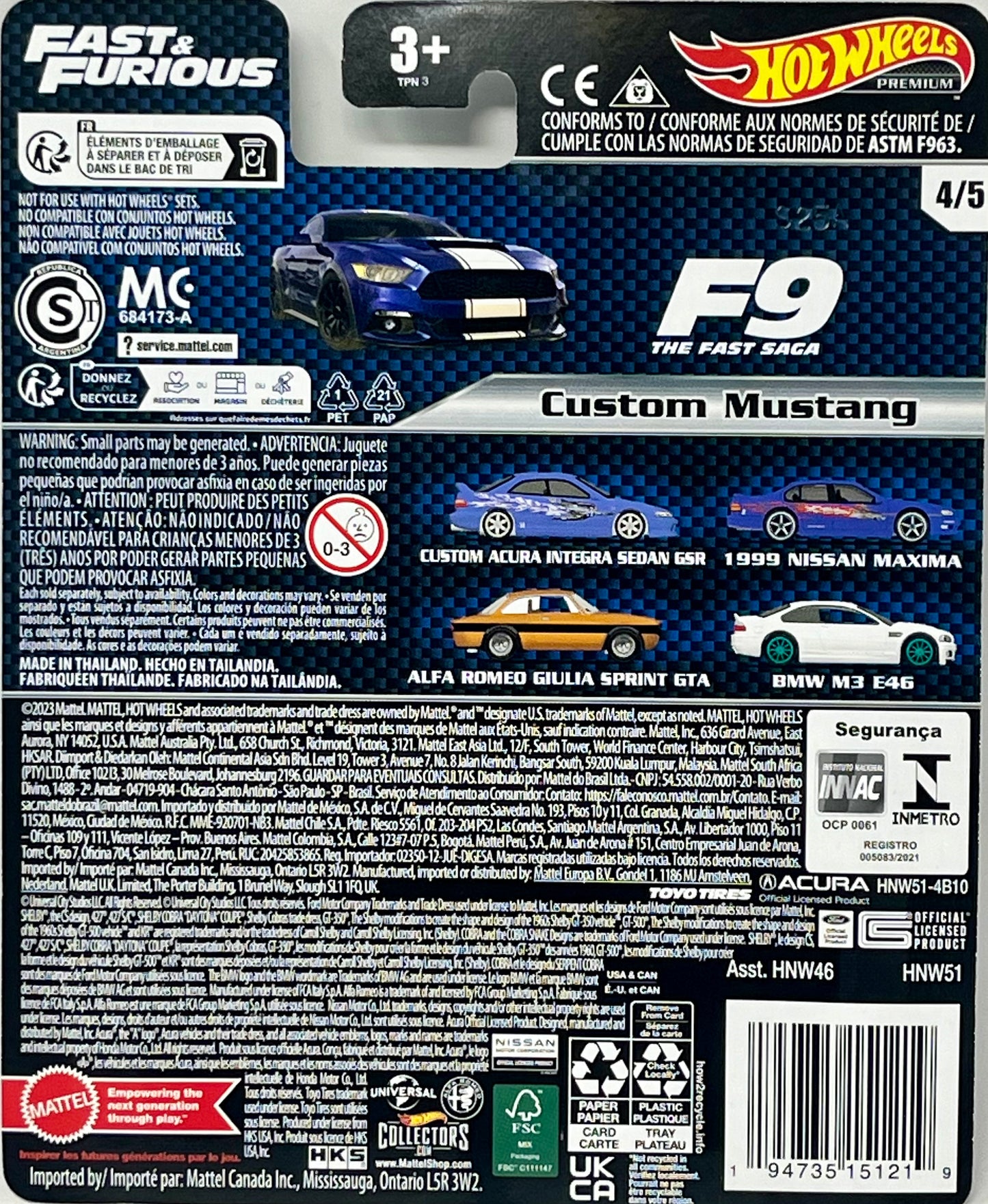 Hot Wheels Fast and Furious - Custom Mustang [3 Years Old and Up]