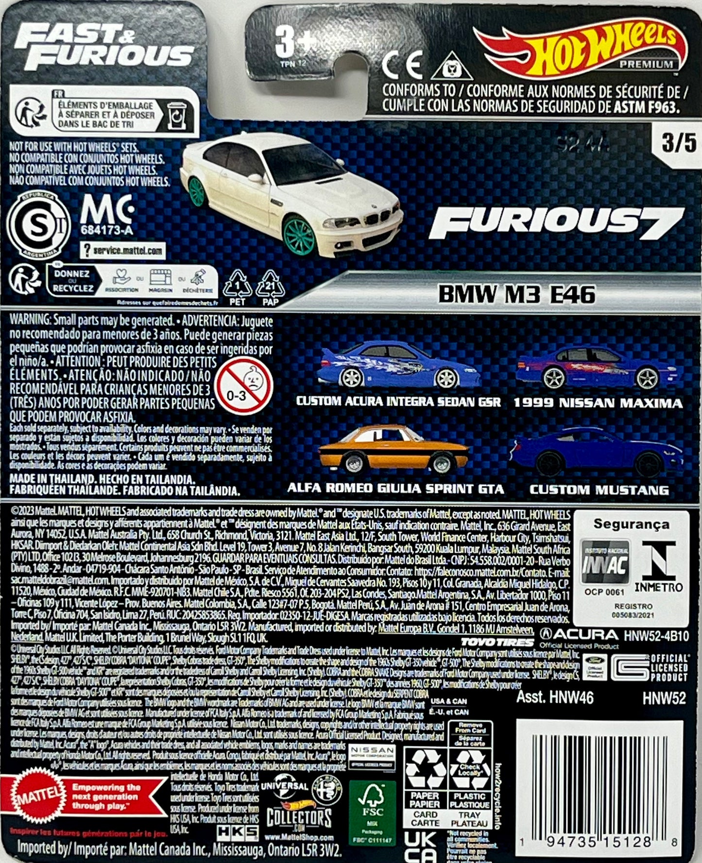 Hot Wheels HNW52 Fast & Furious - BMW M3 E46 (3 Years Old and Up)