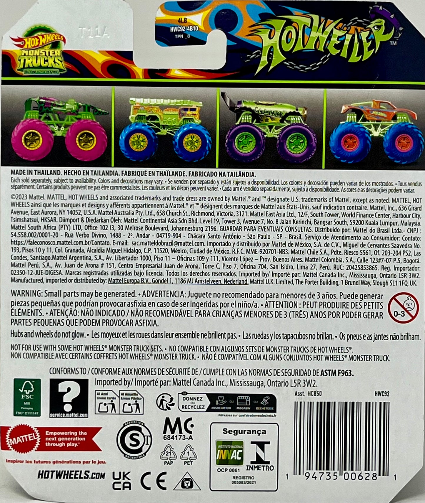 Hot Wheels Monster Trucks Hotweiler Glow in The Dark 1:64 Scale Trucks